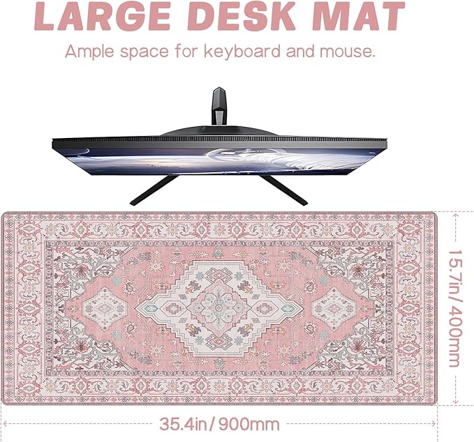 Baziabbo Pink Desk Mat,XXL Extended Large Mouse Pad,Gaming Mousepad with Stitched Edge,Non-Slip Rubber Base Keyboard Desk Pad for Home Office Study Game (Pink)