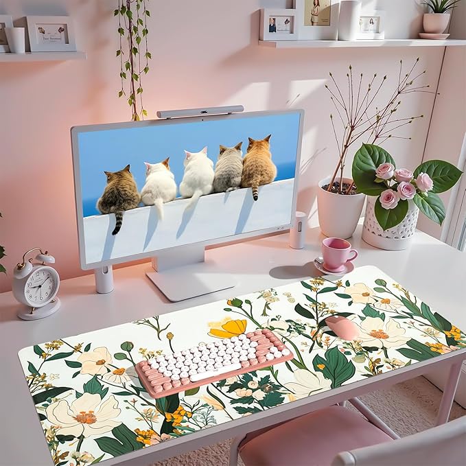 Large Desk Mat, Desk Matt for Desktop, Leather Mouse Pad, Waterproof Large Keyboard Pad, Anti-Slip Computer mat, Keyboard and Mousepad for Women Office Decor (35.4"x16.9")