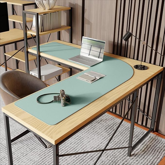 Vyaaa L-Shaped Leather Desk Pad Protector,Large Mouse Pad Corner Desk Mat,Double Sided Desk Blotter for Computer,Laptop,Office or Home,51" x 51"x 15.8",Pink and Green