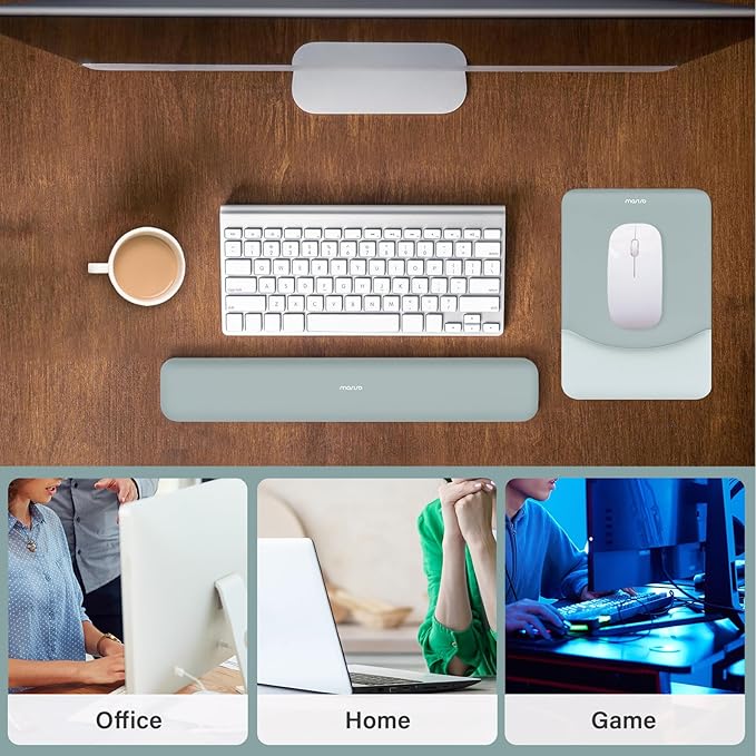 MOSISO Wrist Rest Support for Mouse Pad&Keyboard Set, Rectangular Ergonomic Mousepad Non-Slip Base Home/Office Easy Typing Pad with Neoprene Cloth&Raised Silicone Lining, Powder Blue