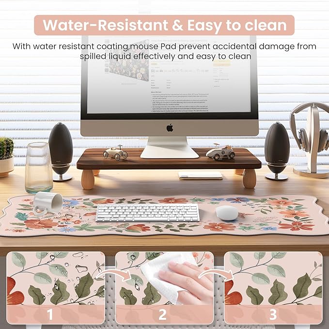 iCasso Desk Mat, Scalloped Desk Matt for Desktop, Cute Desk Pad Mat, XXL Large Mouse Pad, Anti-Slip Big Mousepad with Stitched Edges, Keyboard Pad Mouse Mat for Computer(Light Pink)