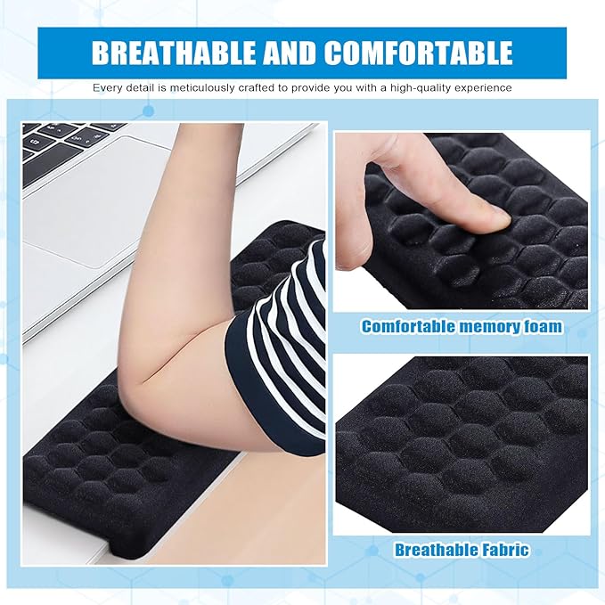 L-Shaped Desk Elbow Pads (2-Pack) - Adjustable Spacing Memory Foam Desk Edge Cushion for Forearm & Wrist Support, Ergonomic Desk Arm Rest for Office, Gaming