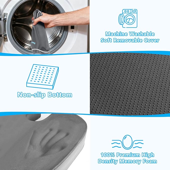 SweetSlubr Seat Cushion, Lumbar Support Pillow with Adjustable Strap-Chair Cushions for Sciatica Pain Relief-with Washable Cover Memory Foam for Car, Travel and Wheelchair Gray/Large