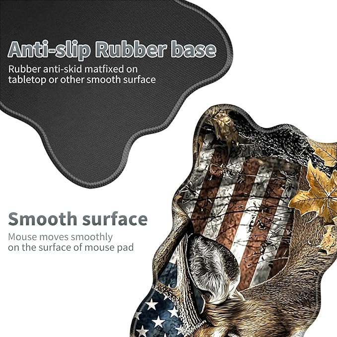 Camo Flag Deer Large Gaming Mouse Pad Plus a Coaster, 31.5 x 11.8 inches Desk Mat Extended XL Mousepad with Stitched Edge Non-Slip Rubber, Desk Pad Computer Mouse Mat for Home Office