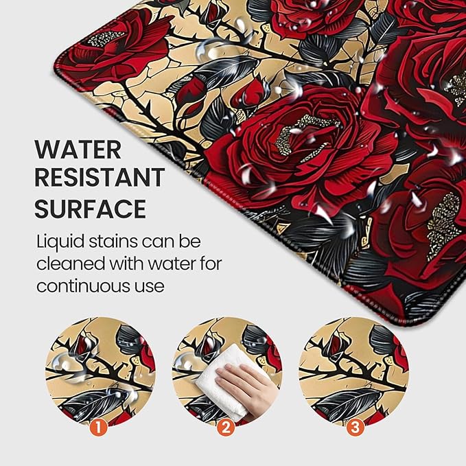 XXL Large Gaming Mouse Pad, 35.4 x 15.7 inches, with Non Slip Rubber Base, Extended Keyboard Pad for Home Computer Office Workstations, Large Laptop Mouse Pads Red Roses