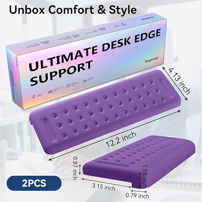 L-Shaped Desk Elbow Pad for Desk, 2-Pack Memory Foam Elbow Rest for Desk Edge Cushion, Non-Slip Ergonomic Arm Rest for Wrist, Palm & Forearm Support, Office Home, Separate Design, Purple