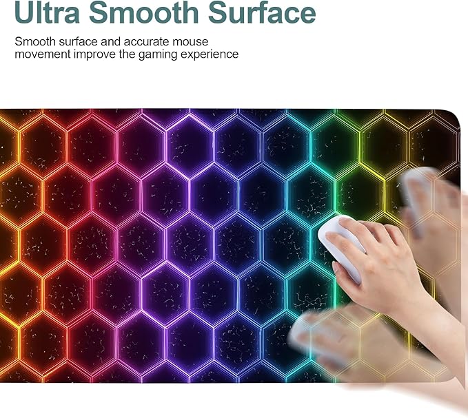 Honeycomb Extended Gaming Mouse Pad 31.5x11.8inches Large Desk Mat Anti-Slip Rubber Base & Durable Stitched Edges for Gamers Smooth Mouse Writing Surface for Desk Office/Home