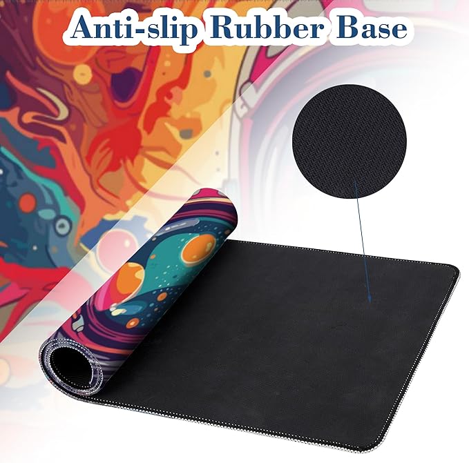 Large Mouse Pad Astronaut in The Universe Extended Gaming Mousepad Waterproof Desk Pad with Non-Slip Base and Stitched Edge Keyboard Pad 11.8 x 31.5 Inch Mouse Mat for Home Office Desk Decor