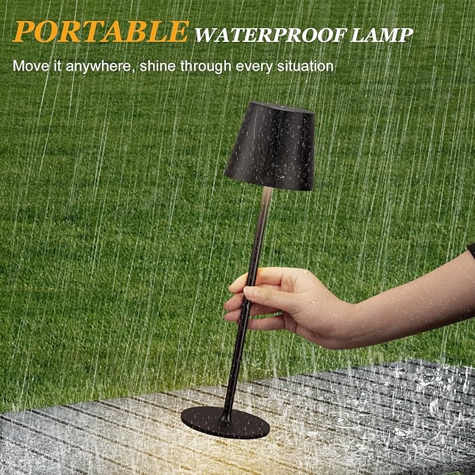 Kakanuo Cordless Table Lamp Rechargeable Black - KK 4 Pack Battery Operated Lamp for Dining Table, 3 Color Stepless Dimming Waterproof LED Wireless Lamp for Counter, Outdoor Patio, Touch Control