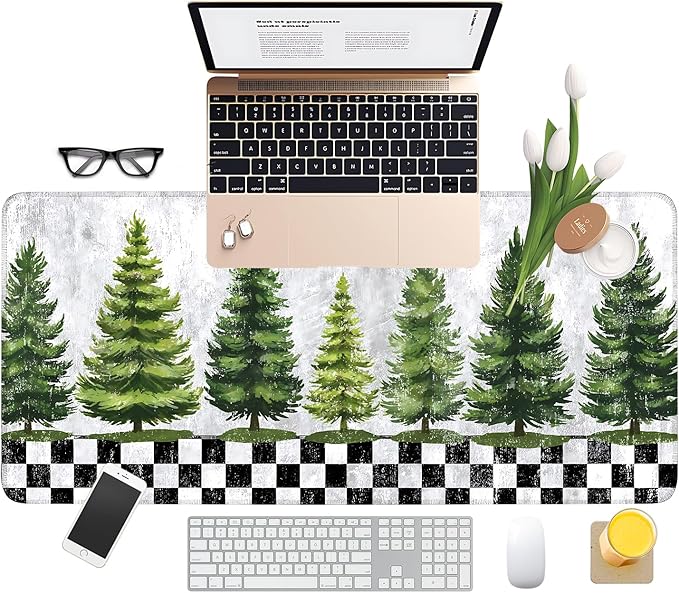 Christmas Tree Extended Gaming Mouse Pad 35.4x15.7Inch Large Desk Mat Anti-Slip Rubber Base & Durable Stitched Edges for Gamers Smooth Mouse Writing Surface for Desk Office/Home