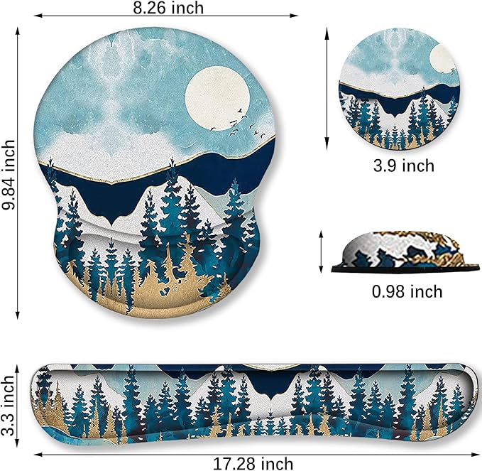 ArtSo Mouse Pad Keyboard Wrist Rest Support Ergonomic, Upgraded Cushion Mousepad Gel Memory Foam Non-Slip Rubber Base Wrist Support & Easy Typing for Home, Office, Abstract Mountain