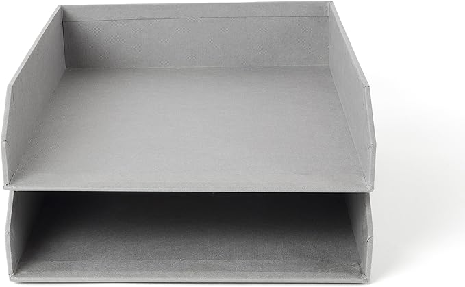 Bigso Hakan Letter Trays - Stackable Paper Tray Organizer with Stable Rubber Feet for A4 or Letter Size Documents - 9.1 in x 12.2 in x 2.4 in - Pack of 2 - Grey