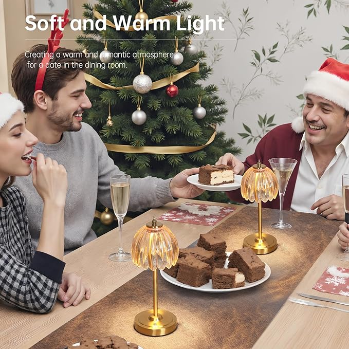 Set of 2 Tulip Table Lamp with 5000mAh Battery & Touch Control, Cordless Table Lamp with 3 Colors, Dimmable Rechargeable Table Lamps for Bedroom, Living Room, Entryways (Amber Tulip)