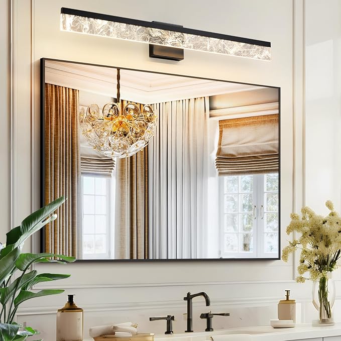 Modern Vanity Lights for Bathroom, 32 Inch Black Bathroom Light Fixtures Over Mirror, 24W Dimmable LED Vanity Lighting Fixtures for Bath Mirror Restroom Bedroom 3000K