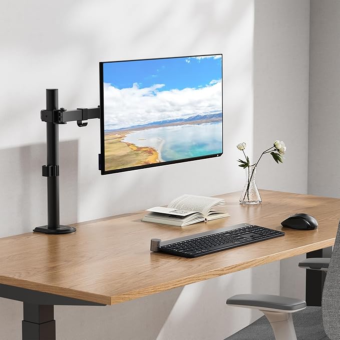 Mount-It! Single Monitor Arm Mount | Desk Stand | Full Motion Height Adjustable Articulating Tilt | Fits 19 21 24 27 29 30 32 Inch VESA 75 100 Compatible Computer Screen | C-Clamp and Grommet Base