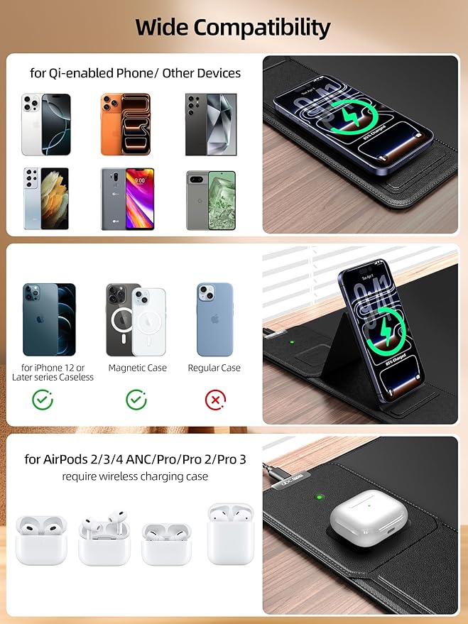 Mouse Pad with Magnetic Wireless Charging & Adjustable Phone Stand, 31.5"x15.8" Extended Desk Mat, Waterproof Ultra-Smooth Keyboard Pad, Non-Slip Base, Black