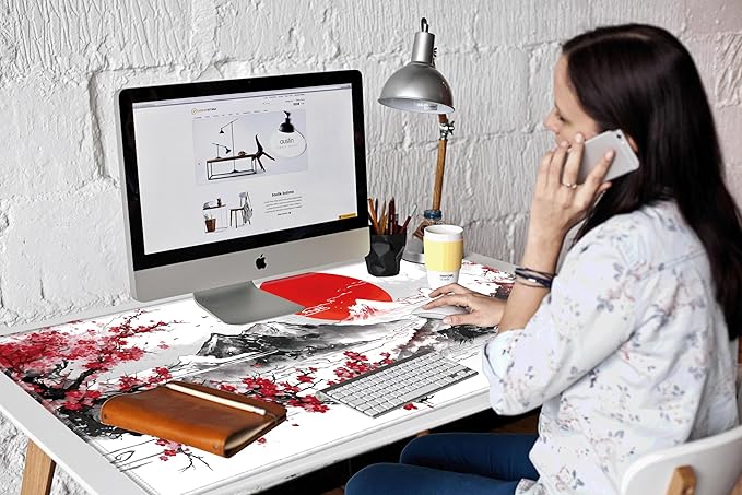 48x24 Mouse Pad Giant Cherry Blossom Desk Mat Large Mousepad Gaming Red Sakura Mouse Mat Huge Oversized Desk Pad XXXXL Computer Mat for Office Work Women