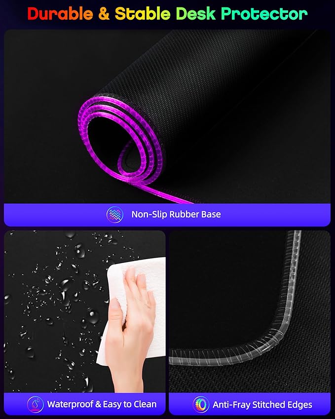 3-in-1 RGB Gaming Mouse Pad with Magnetic Wireless Charging, 31.5"x15.8" Large, 24 Light Effects, Non-Slip Base, Waterproof Ultra-Smooth Surface, with Adapter