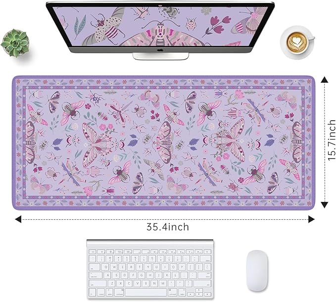 HAOCOO Purple Desk Mat, Computer Mouse Pad, Floral Desktop Mat with Non-Slip Rubber Base, Waterproof XXL Mousepad, Soft Computer Mouse Pad for Gaming, Office Aesthetics