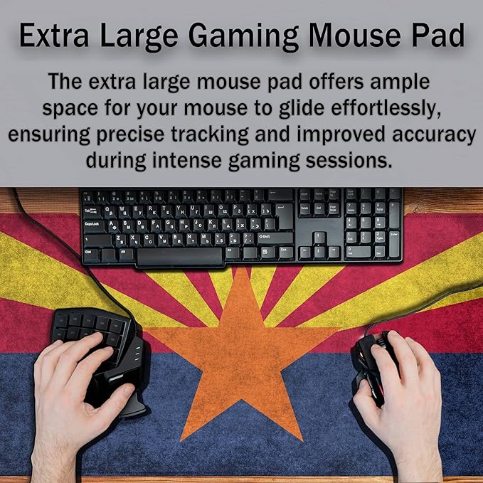 Gaming Desk Mat - Yellow Modern Mouse Pad, Extra Large Non-Slip Rubber Base, 35.4" X 15.7" for Work, Game, Office, Home - Arizona State Flag