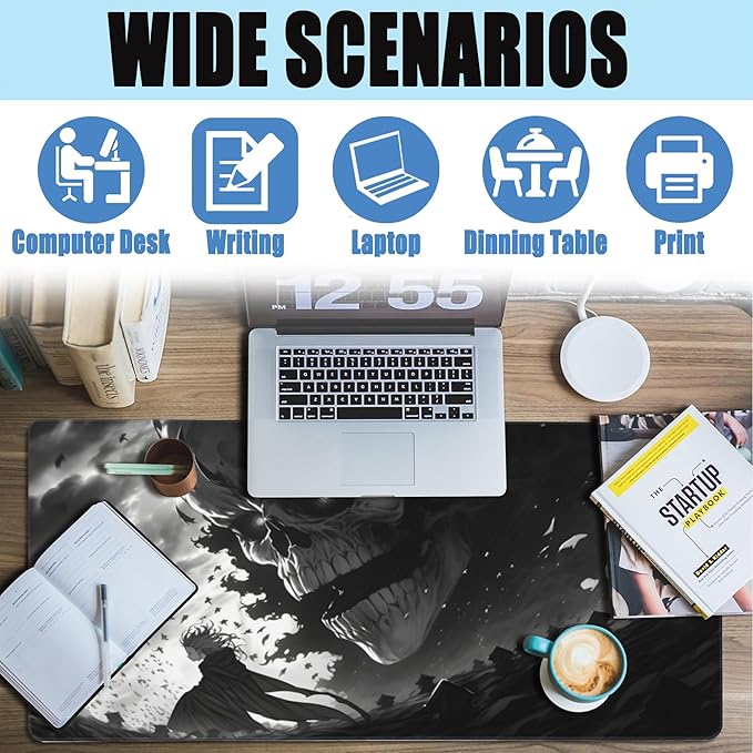 Desk Mat,Horror Anime Manga Large Gaming Mouse Pad for Desk XXL,Anime Scene Desk Pad,Extended Big Computer Keyboard Mouse Pad with Non-Slip Base and Stitched Edge 35.4"x15.7"