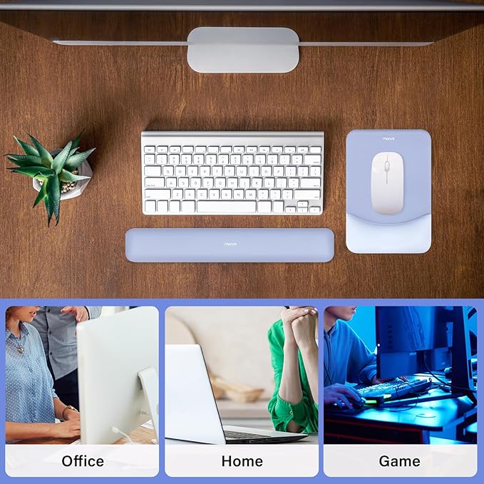 MOSISO Wrist Rest Support for Mouse Pad&Keyboard Set, Rectangular Ergonomic Mousepad Non-Slip Base Home/Office Easy Typing Pad with Neoprene Cloth&Raised Silicone Lining, Slate Blue