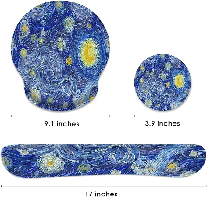Britimes Ergonomic Mouse Pad Set with Wrist Rest Abstract Night Sky Non-Slip Rubber Base Wrist Cushion Support and Coasters Mousepad with Wrist Support for Computer Keyboard and Desk