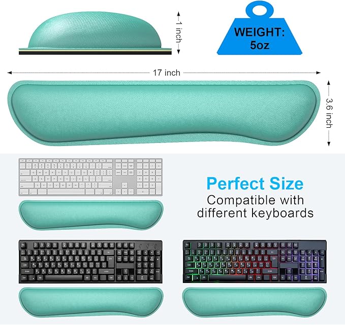 Dapesuom Enlarge Keyboard Wrist Rest Pad, Cute Memory Foam Wrist Rest for Computer Keyboard, Ergonomic Keyboard Mouse Wrist Support for Comfortable Typing, Comfort for Office, Gaming, Laptop, Green