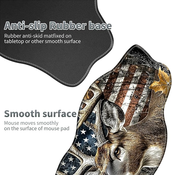 Camo Flag Deer Large Gaming Mouse Pad Plus a Coaster, 35.4 x 15.7 inches Desk Mat Extended XXL Mousepad with Stitched Edge Non-Slip Rubber, Desk Pad Computer Mouse Mat for Home Office