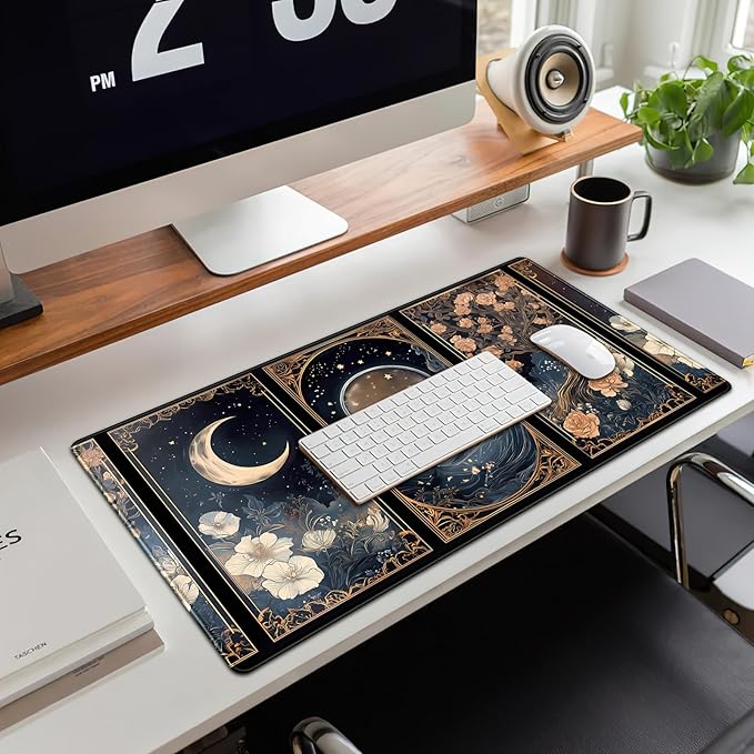 Celestial Lunar Nature Tarot Card Desk Mat Moon Floral Large Mouse Pad XXL 31.5''X 15.7'' Witch Night Botanical Desk Pad Gaming Mousepad Keyboard Mouse Mat for Laptop Computer Office Decor Gift