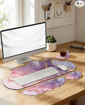 JIKIOU Large Cloud Mouse Pad Waterproof with Cloud Keyboard Wrist Pad and Cloud Mouse Wrist Pad Set, Ergonomic Computer Desk Wrist Support Mousepad for Keyboard and Mouse 35.4x15.7in Marble Pink