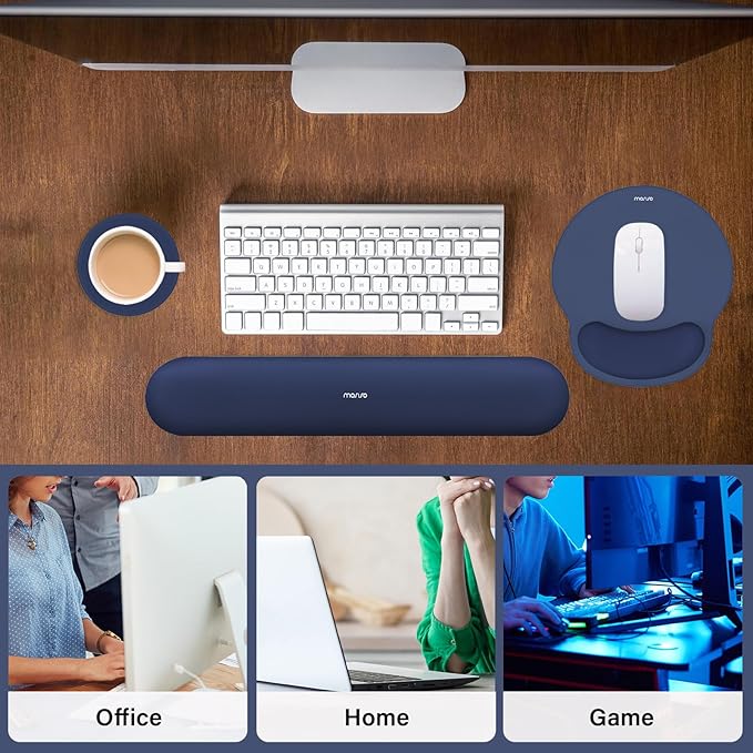 MOSISO Wrist Rest Support for Mouse Pad&Keyboard Set, Circle Curved Ergonomic Mousepad&Coaster Non-Slip Base Home/Office Wrist Support&Easy Typing Pad with Soft Cloth&Silicone Lining, Navy Blue