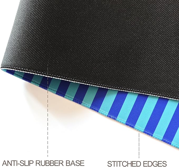 Blue Teal Striped Desk Mat Cute Pastel XXL Large Gaming Mouse Pad Desk Pad Kawaii Aesthetic Home Office Decor Cozy Keyboard Laptop Computer Mat
