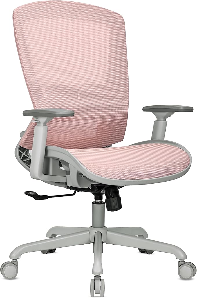 ELABEST Mesh Office Chair,Ergonomic Computer Desk Chair,Sturdy Task Chair- Adjustable Lumbar Support & Armrests,Tilt Function,Comfort Wide Seat,Swivel Home Office Chair (Pink)