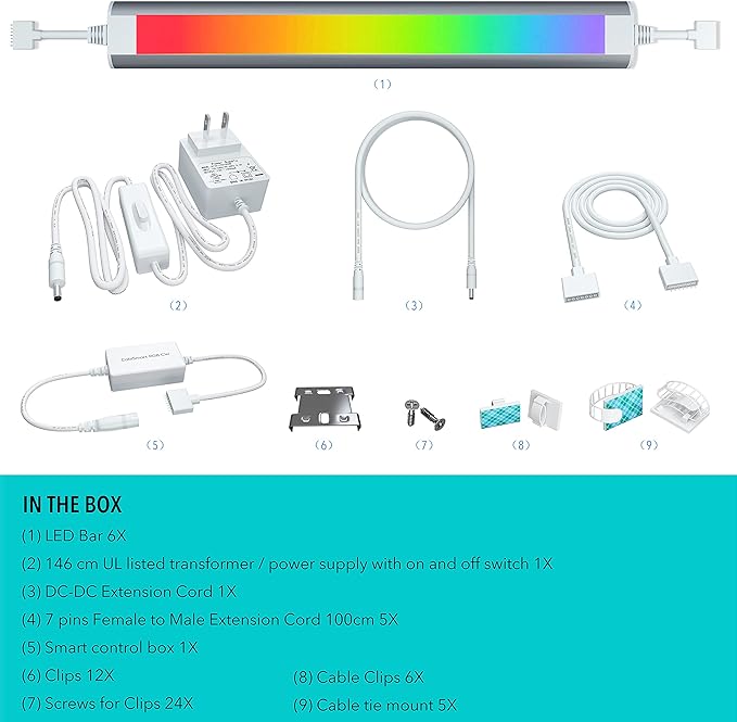 Smart Under Cabinet Lighting White & Multicolor LED Strip Lights Dimmable Works with Alexa,Google Home,Smart APP Remote Control RGB Kitchen Lamp Plug in for Under Counter Light Fixtures,6pcs