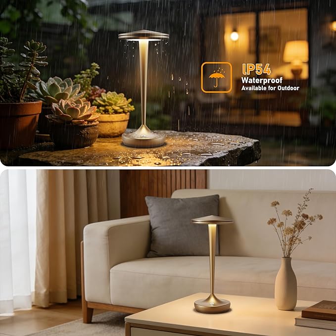 2 Pack Cordless Table Lamps Rechargeable ,6000mAh Battery Portable LED Touchled Led Table Lamp, 3-Color Stepless Dimming & Memory Function, for Outdoor, Dinning, Patio, Restaurant, Kitchen (2 Bronze)