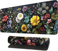 Desk Mat, XXL Extended Gaming Pad for Desktop, 31x12 Inches Vibrant Floral Bouquet, Large Non-Slip Vegan Leather Keyboard Mouse Mat for Home Office