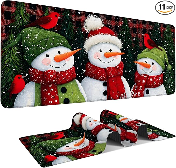 Three Snowmen Extended Gaming Mouse Pad 35.4x15.7Inch Large Desk Mat Anti-Slip Rubber Base & Durable Stitched Edges for Gamers Smooth Mouse Writing Surface for Desk Office/Home