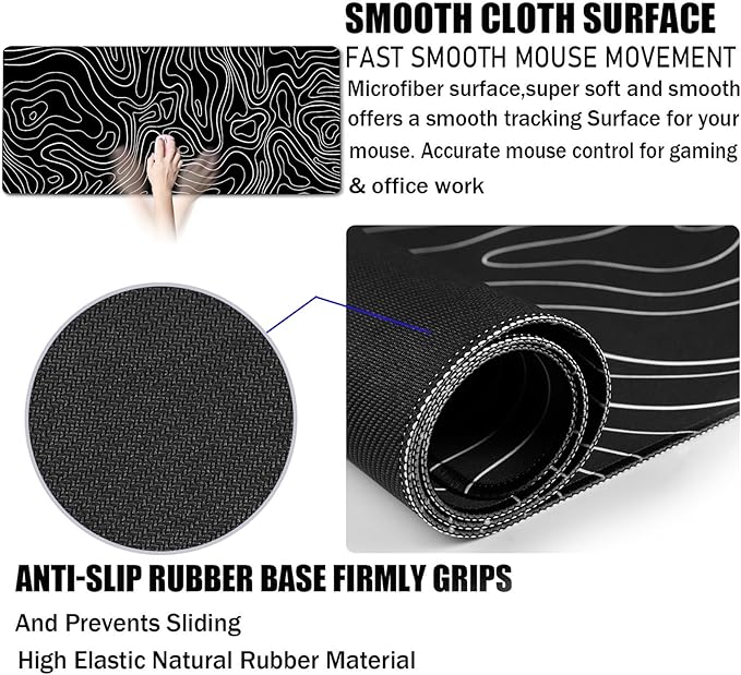 Large Mouse Pad, Big Desk Mat Large Office Desk Pad, Durable Extended Mouse Mat 31.5"x15.7" Mousepad with Non-Slip Rubber Base & Stitched Edge for Home Office Work, White Line