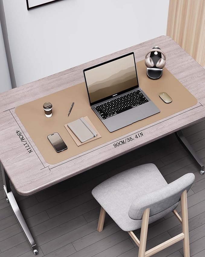 YSAGi Double-Sided Desk Pad, 35.4"x17"Leather Desk Mat, Eco Cork Desk Pad Protector,Large Mouse Pad,Waterproof Desk Blotter for Office/Home(Apricot)