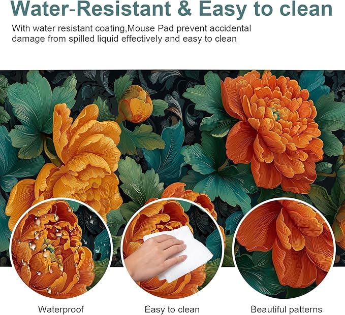 Retro Flower Spring Extended Gaming Mouse Pad 31.5x11.8inches Large Desk Mat Anti-Slip Rubber Base & Durable Stitched Edges for Gamers Smooth Mouse Writing Surface for Desk Office/Home