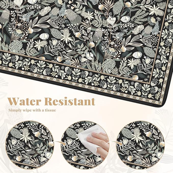 Large Mouse Pad for Desktop, Cute Desk Mat Pad Protector for Work & Gaming, Aesthetic Pretty Anti-Slip Laptop Blotter Cover for Office School Home Supplies, Black Floral, 35.4" x 15.7"