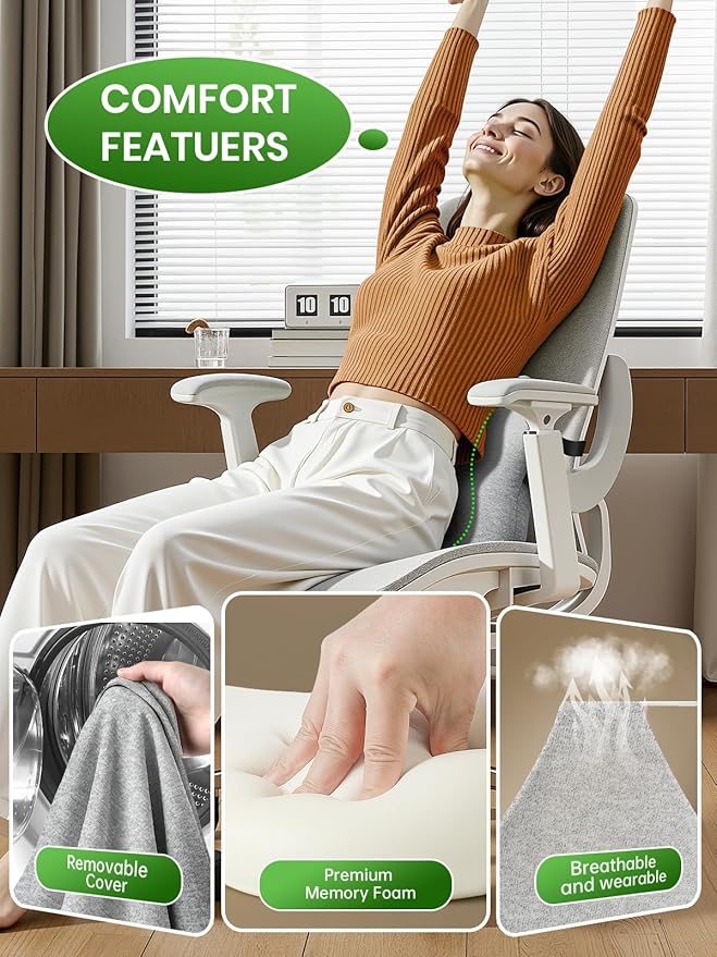 Benazcap Memory Foam Lumbar Pillow, Chair Lower Back Support Lumbar Pillow, Lumbar Support Pillow for Office, Ergonomic Design Back Support Pillow for Office Chair, Car, Home, LightGray