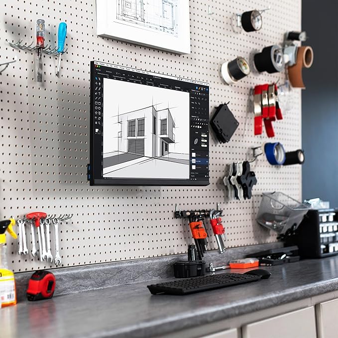 VIVO Articulating Single Monitor Pegboard Mount with Arm, Fits Screens up to 32 inches and Peg Boards up to 0.25 inches Thick with 1 inch Hole Spacing, Black, MOUNT-PB2A