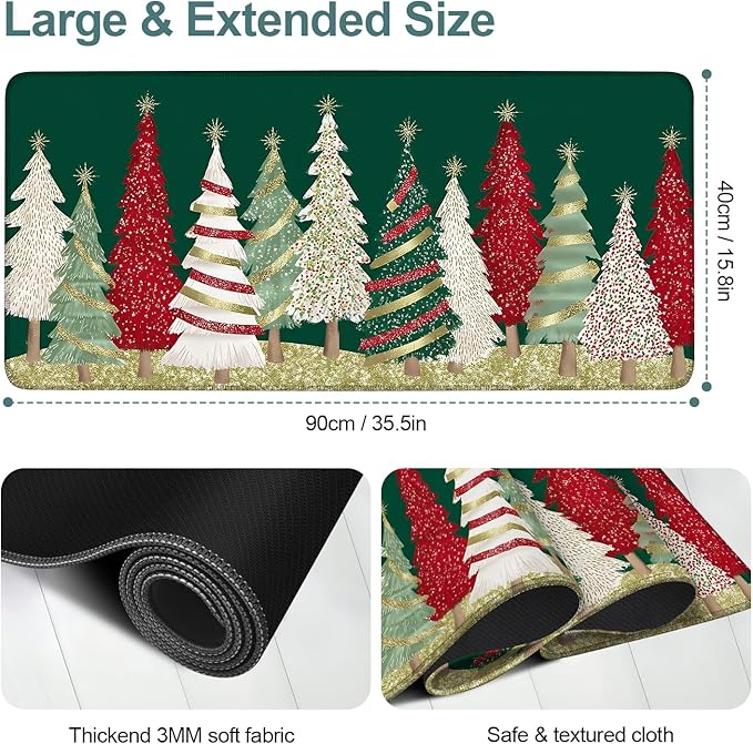 Christmas Tree - Green Extended Gaming Mouse Pad 35.4x15.7Inch Large Desk Mat Anti-Slip Rubber Base & Durable Stitched Edges for Gamers Smooth Mouse Writing Surface for Desk Office/Home