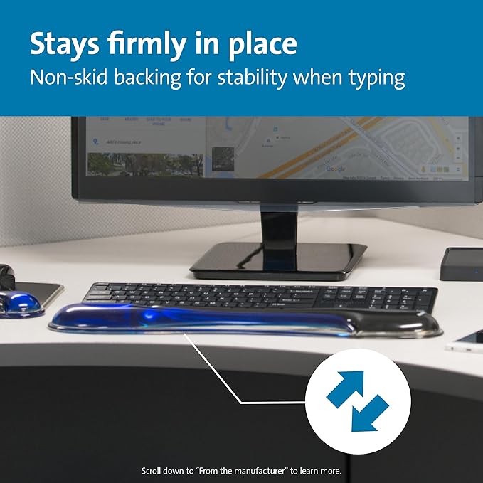 Kensington Duo Gel Keyboard Wrist Rest, Ergonomic Support with Ventilation Channel, Universal Compatibility (K62397AM) Blue