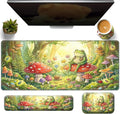 Large Gaming Mouse Pad + Memory Foam Ergonomic Keyboard Wrist Rest Support + Wrist Rest + Coaster, Green Desk Decor Mat, Stitched Edge Non Slip Desk Mat 4PC for Office & Home, Cute Frog Kawaii