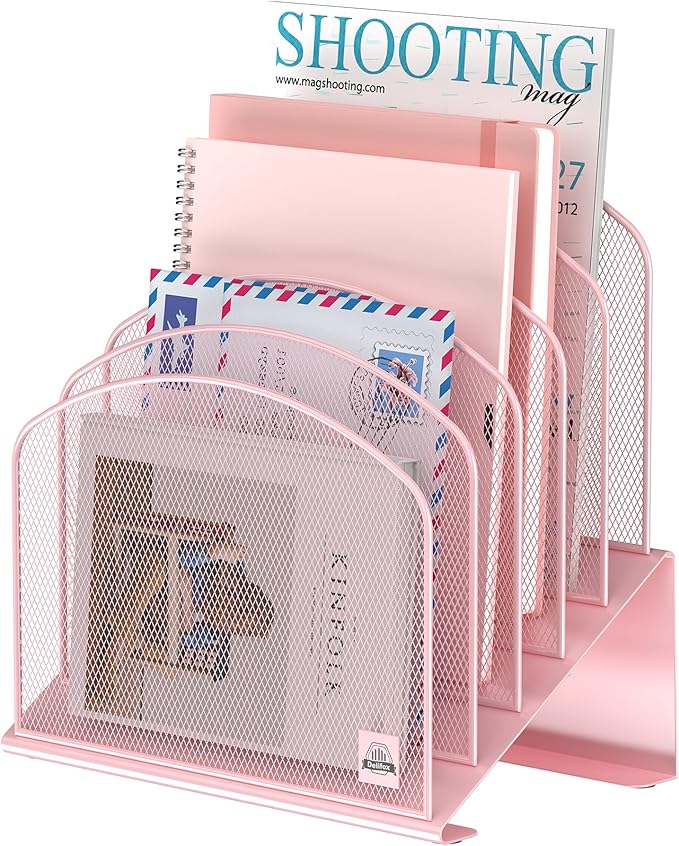 Inclined Desk File Organizer,Vertical File Folder Holder Stand Metal Rack File Sorter for Office Classroom Desktop Organization