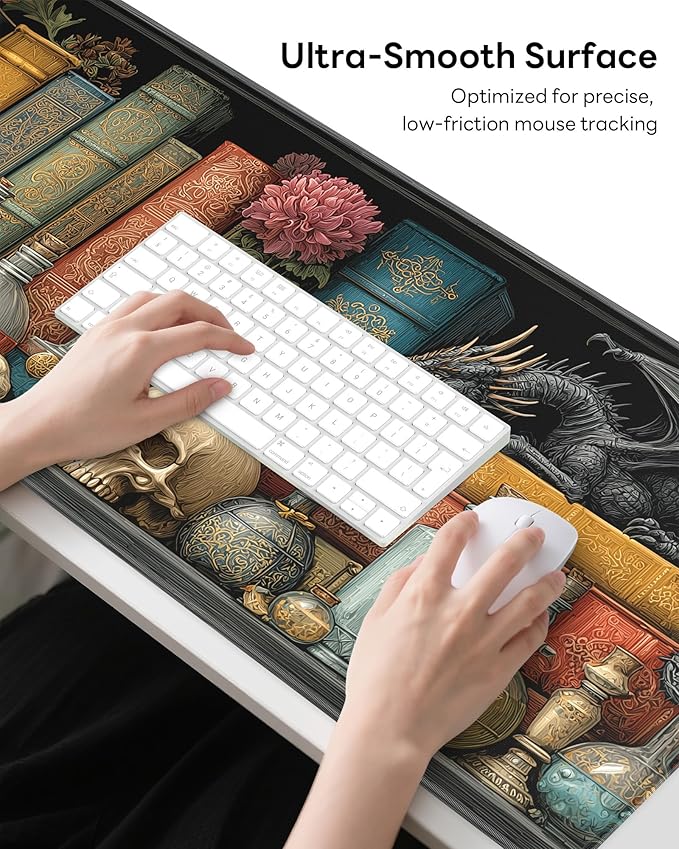 XL Gaming Mouse Pad, 31.5x15.7'' Large Desk Mat with Anti-Slip Rubber Base & Stitched Edges for Gaming, Office, Home, Lizard House