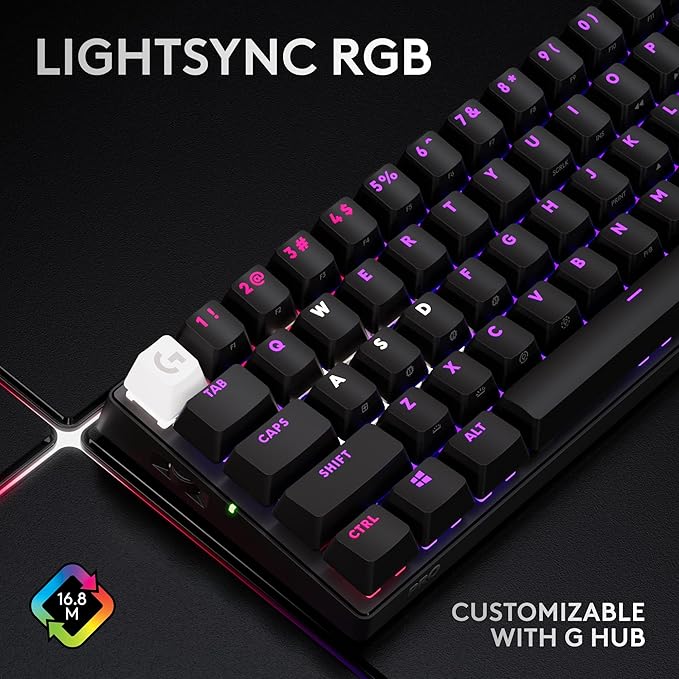Logitech G PRO X 60 Lightspeed Wireless Gaming Keyboard, Ultra Compact TKL 60% Mechanical Keyboard for Windows PC, LIGHTSYNC RGB, Dual-Shot PBT Keycaps, GX Optical Tactile Switches - Black